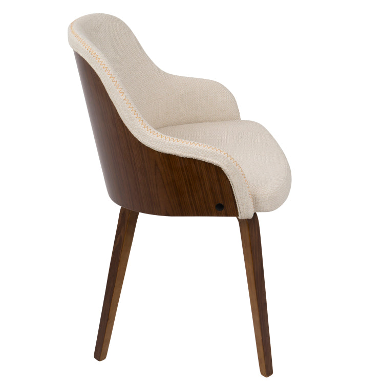Mid Century Modern Dining Accent Chair In Walnut Wood And Cream Fabric Set Of 2