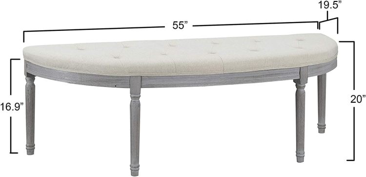 Coastal Button Tufted Light Beige Upholstered Bench With Weathered Gray Legs