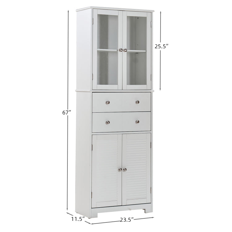 67" Tall Kitchen Pantry Cabinet With Doors And Shelves Large Stand Up Pantry Storage Cabinet With Drawer Large Food Cupboard Storage Cabinet For Kitchen Bathroom Craft Room, White