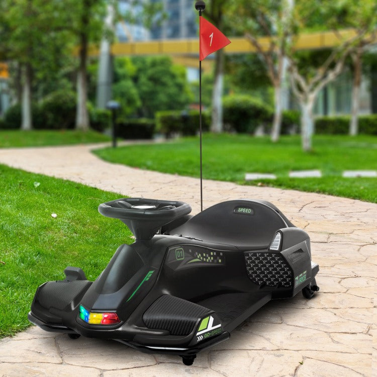 Aosom 12V Electric Go Kart, 5 Mph Drifting Car, Battery Powered Ride On Toy Outdoor With Slow Start, Music, Colorful Lights, For 8 12 Years Old, Black