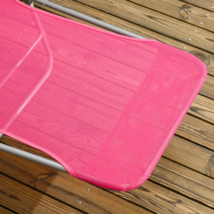 Outsunny 2 Piece Folding Chaise Lounge Chairs, Pool Sun Tanning Chairs, Outdoor Lounge Chairs With 6 Position Reclining Back, Mesh Seat, Headrest For Beach, Yard, Patio, Pink