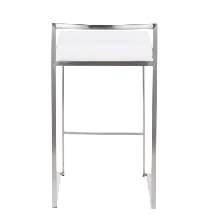 Contemporary Stackable Counter Stool In Stainless Steel With White Velvet Cushion Set Of 2