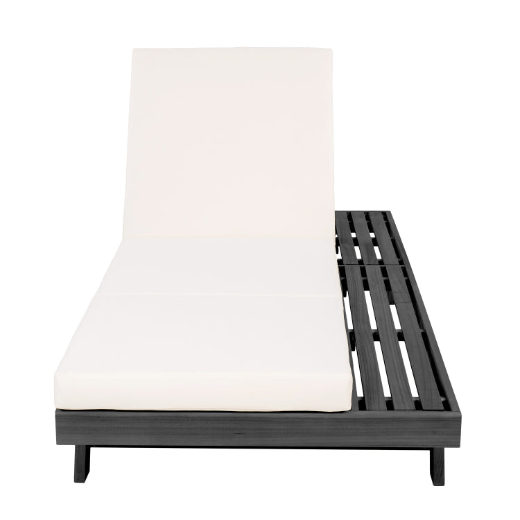 Lounge Chaise Set, Space Available On One Side, Acacia Solid Wood In Black With Lounge Cushion Cream & Triple Fold Matching Dark Grey Version Available