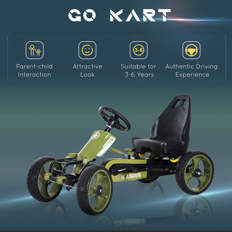 Aosom Go Kart For Kids, Pedal, Go Kart With Adjustable Seat, Eva Wheels, Forward, Backward, Ride On Car For Boys And Girls 3 6 Years Old, Green