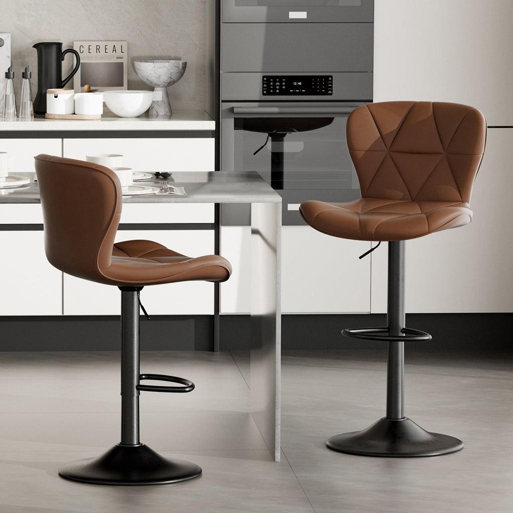 Modern Bar Stools Set Of 2, Faux Leather Upholstered Swivel Bar Stools, Adjustable Counter Height Bar Chairs With Back For Kitchen Island, Rust