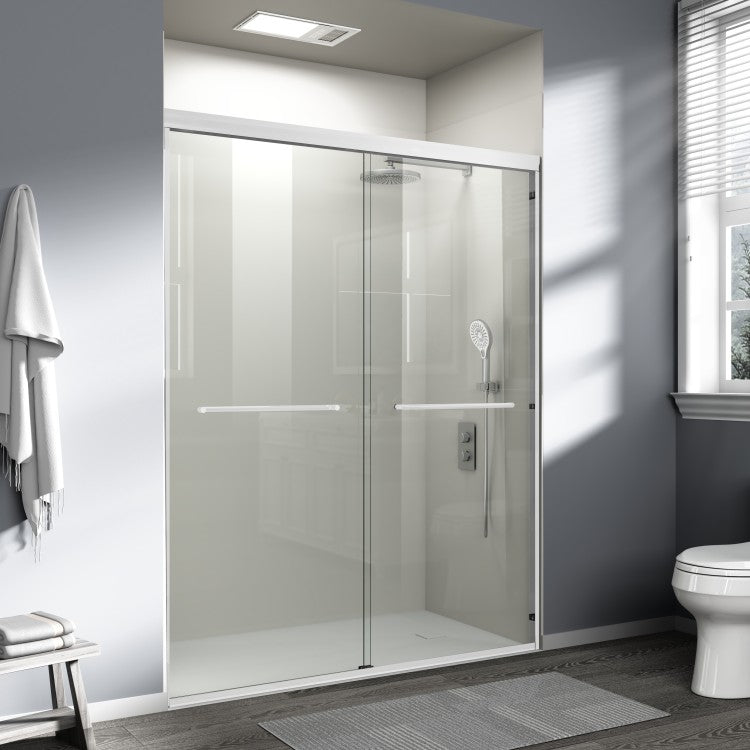 56 60 In. W X 72 In. H Double Sliding Shower Door, Semi Frameless Bathroom Sliding Door With 1 4" 6Mm Tempered Glass For Walk In Shower, White Cm 24D03 60Whx