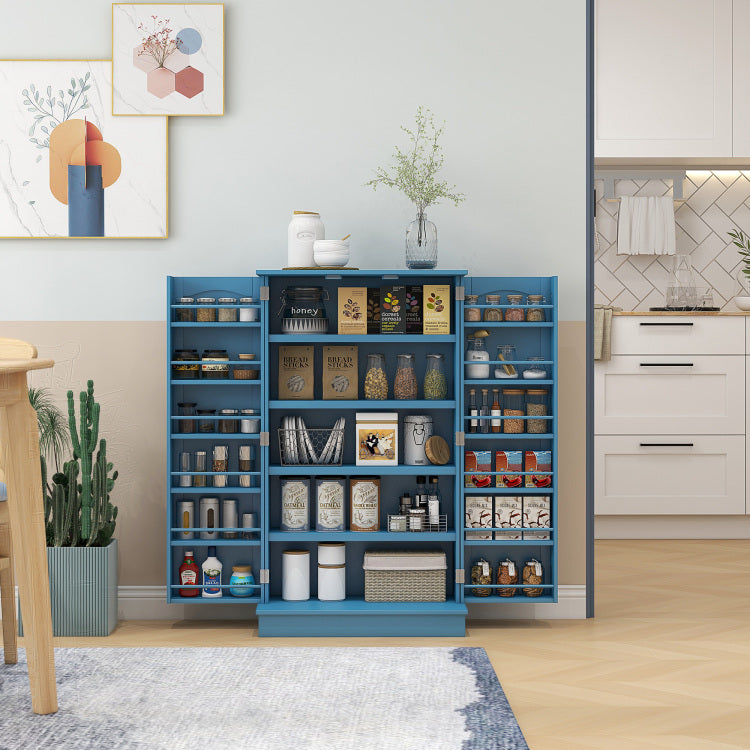 Homcom 41" Kitchen Pantry Storage Cabinet, Freestanding Kitchen Cabinet With 12 Door Shelves, Double Doors, 5 Tier Shelving And Adjustable Shelves, Blue