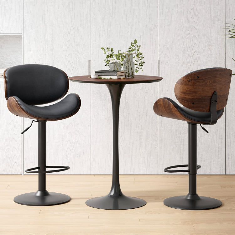 Swivel Bar Stools Set Of 2 Adjustable Height Bentwood Barstools With Pu Leather Upholstered Seat, Backrest And Footrest,Modern Kitchen Counter Chairs For Bar, Dining Room