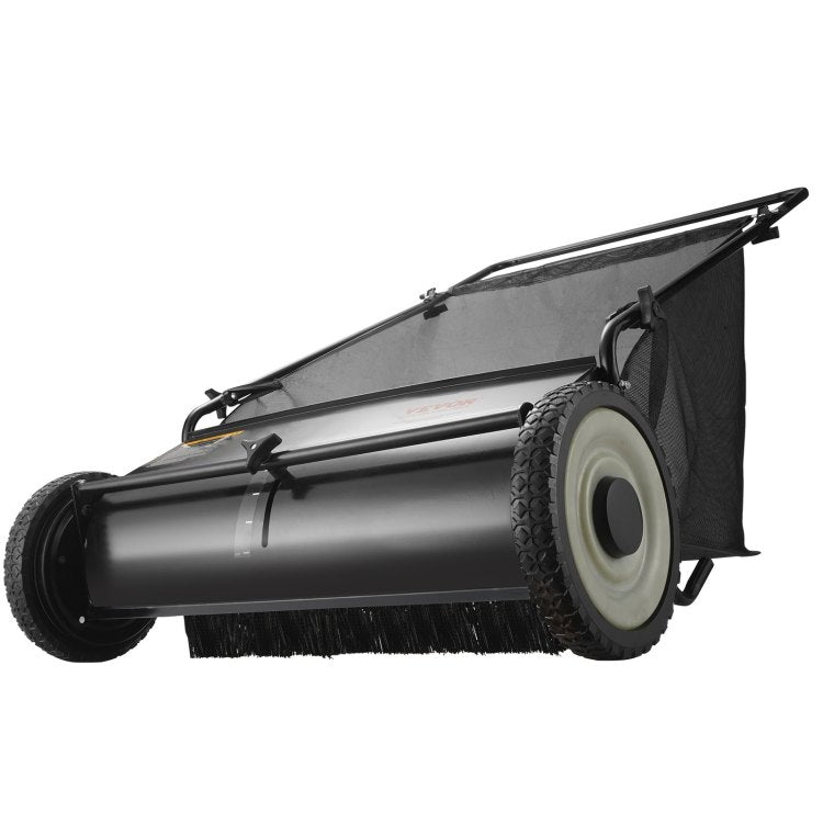 Push Lawn Sweeper, 26 Inch Leaf & Grass Collector, Strong Rubber Wheels & Heavy Duty Thickened Steel Durable To Use With Large Capacity 7 Ft Mesh Collection Bag, 4 Spinning Brushes