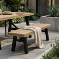 Outdoor Bench With Slat Panel Design And Acacia Wood Frame, Natural And Grey
