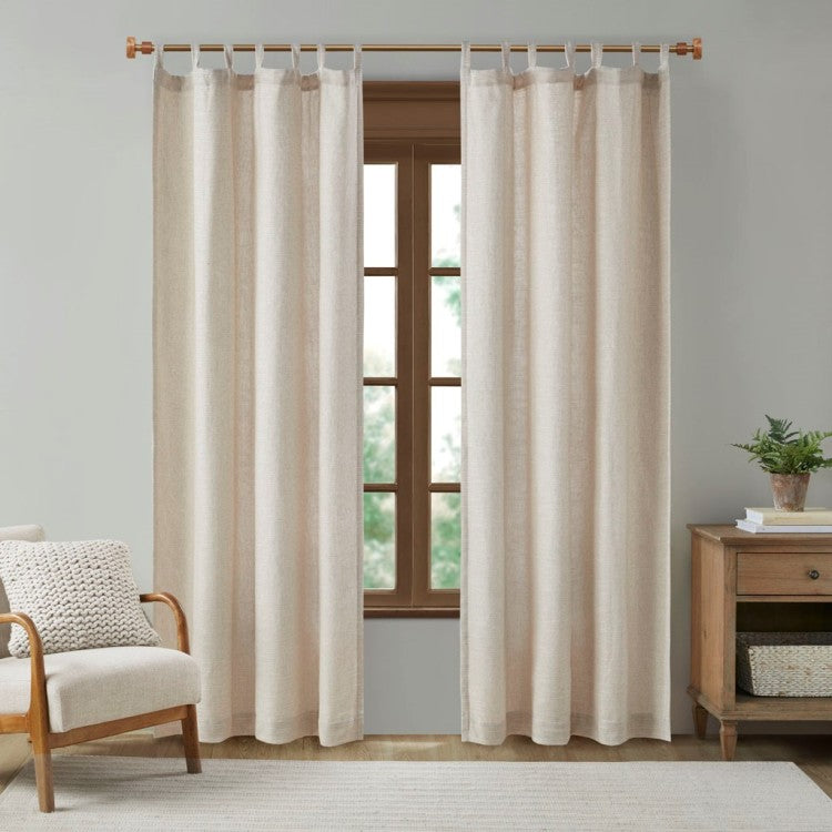 Faux Linen Tab Top Fleece Lined Curtain Panel Only 1 Pc Panel