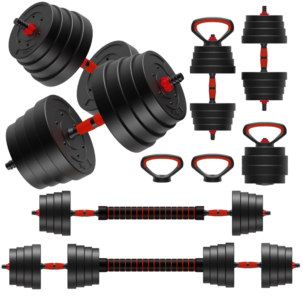 90Lb 4 In 1 Adjustable Dumbbell Set Converts To Barbell, Kettlebell & Push Up Stands W Interchangeable Plates & Non Slip Grips