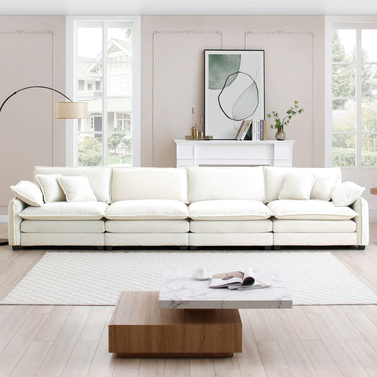 Corduroy Sofa , Modern Upholstered 4 Seater Corduroy Fabric Sofa , Office Living Room Apartment Comfortable Sofa, Easy To Assemble With 2 Arm Pillows And 4 Throw Pillows