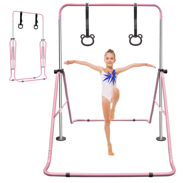 Pink Multi Functional Adjustable Height Children'S Horizontal Gymnastic Bar With Bear Rings
