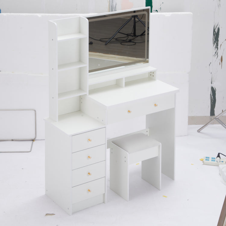 41" Large Sized Bedside Cabinet Vanity Table Cushioned Stool, Extra Large Touch Control Led Mirror, 3 Color Switch, Multi Layer High Capacity Storage Fashionable Dresser, Epa, Gcc, Ul Certificate