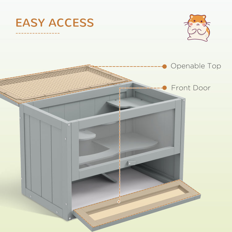 Pawhut 2 Level Hamster Cage Mice And Rat House, Small Animal Habitat For Guinea Pigs, Chinchillas With Openable Top, Front Door, Shelf And Ladder, Gray
