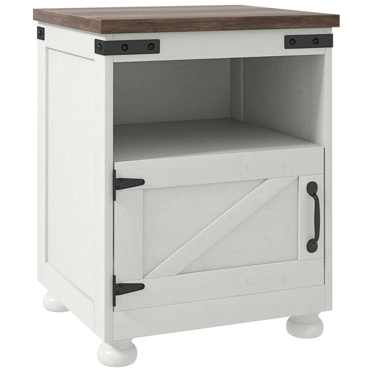 Homcom Small Side Table With Storage, Farmhouse End Table With Open Shelf And Cupboard, Modern Sofa Table With Wood Legs For Living Room, White