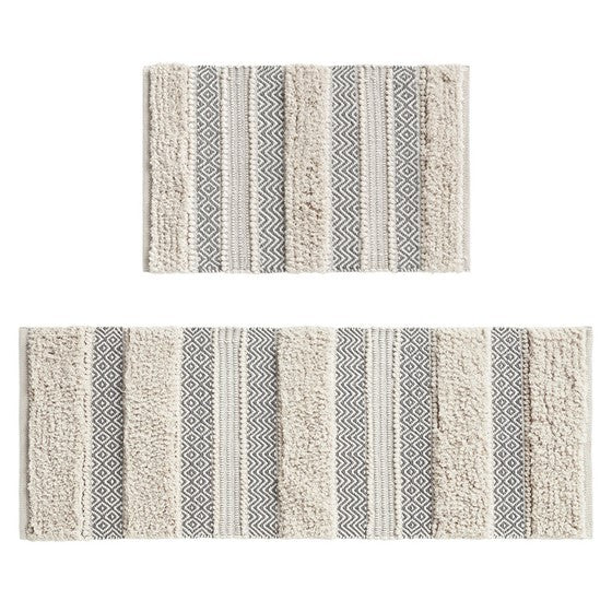 Woven Texture Stripe Bath Rug Grey 22X58"