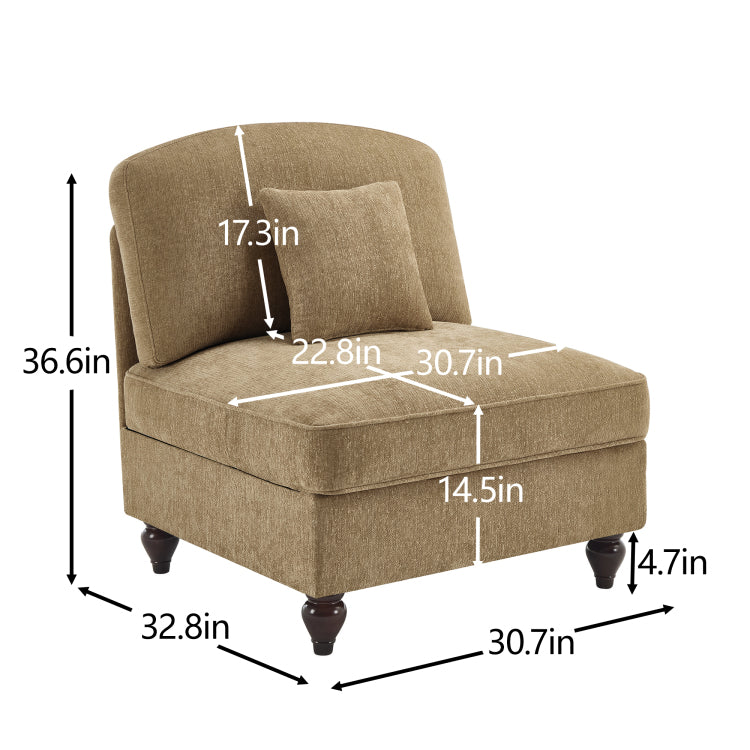 Armless Sofa Chenille W 1 Pillow Light Coffee