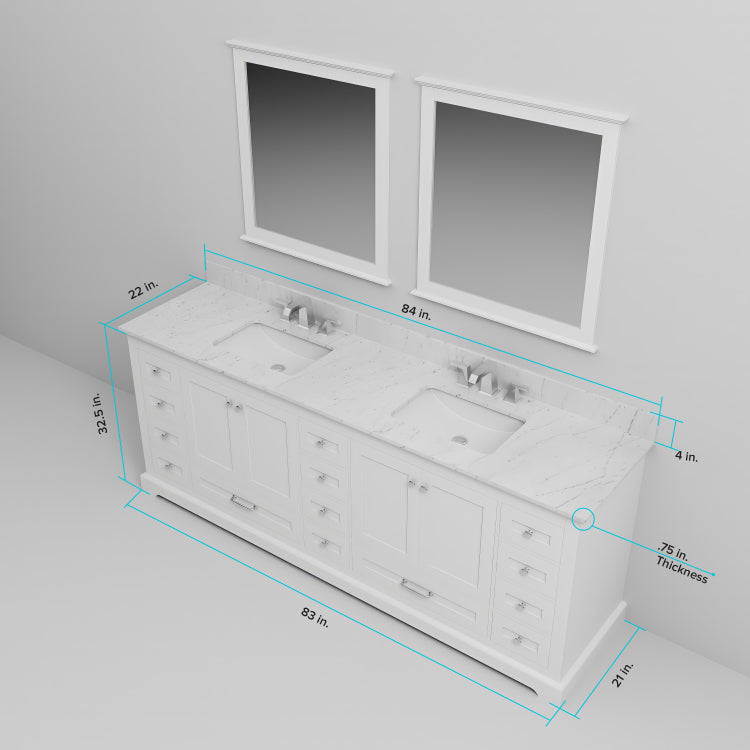 White Double Bath Vanity 84 In. W X 22 In. D, Cultured Marble Top, And Faucet Set