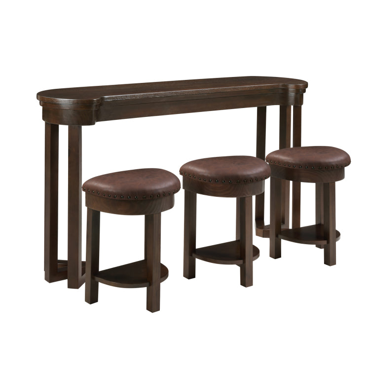 4 Piece Bar Table Set With3 Pu Upholstered Bar Stools, Breakfast Table With 3 Padded Stools Solid Wood Counter Height Dining Table Set For Living Room, Dining Room. Espresso