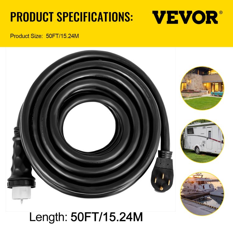 50Ft 50 Amp Generator Extension Cord Stw 6 3 8 1 Generator Cord 125V 250V Generator Power Cord N14 50P & Ss2 50R & Cs6364 Twist Lock Connectors