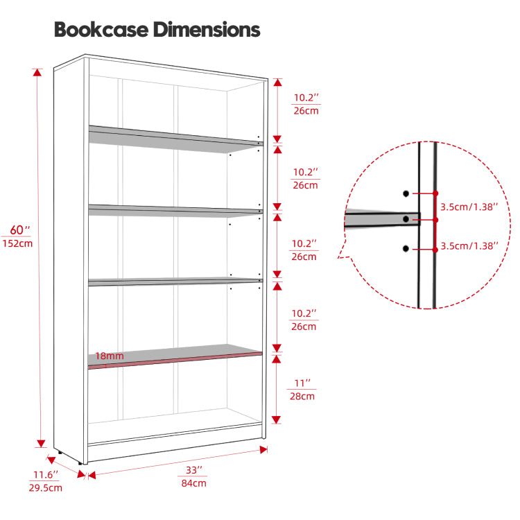 5 Shelf Modern Wood Bookshelf 60 Inch Tall, Wide Manga & Bookcase For Bedroom & Living Room Library Bookcase