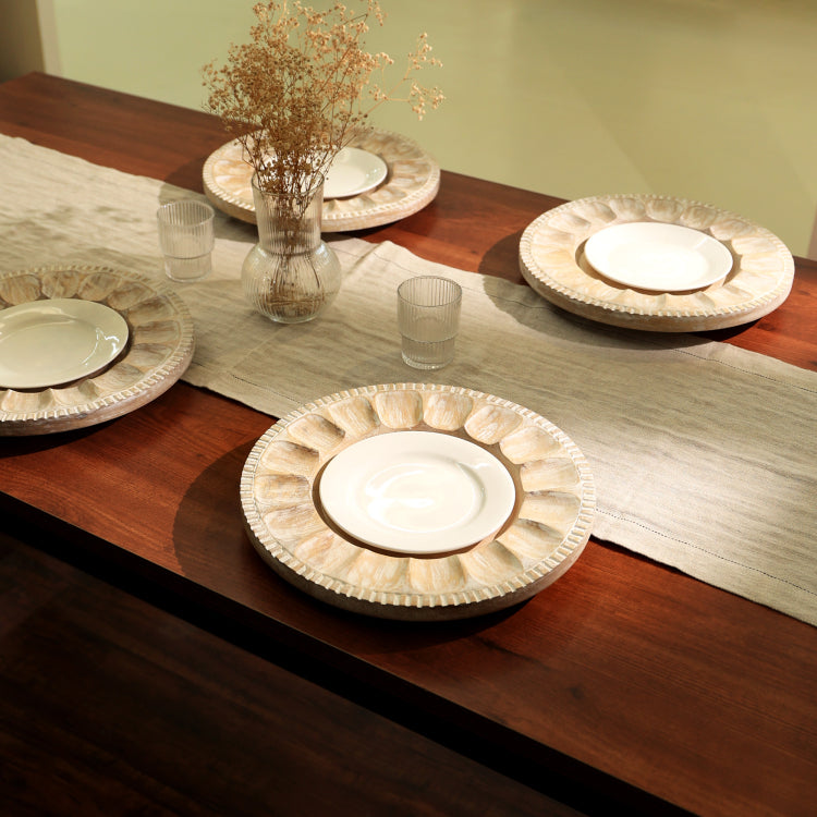 Handcrafted 13" Wood White Charger Plate Wooden Dinning Placemat Artisan Wood Tableware