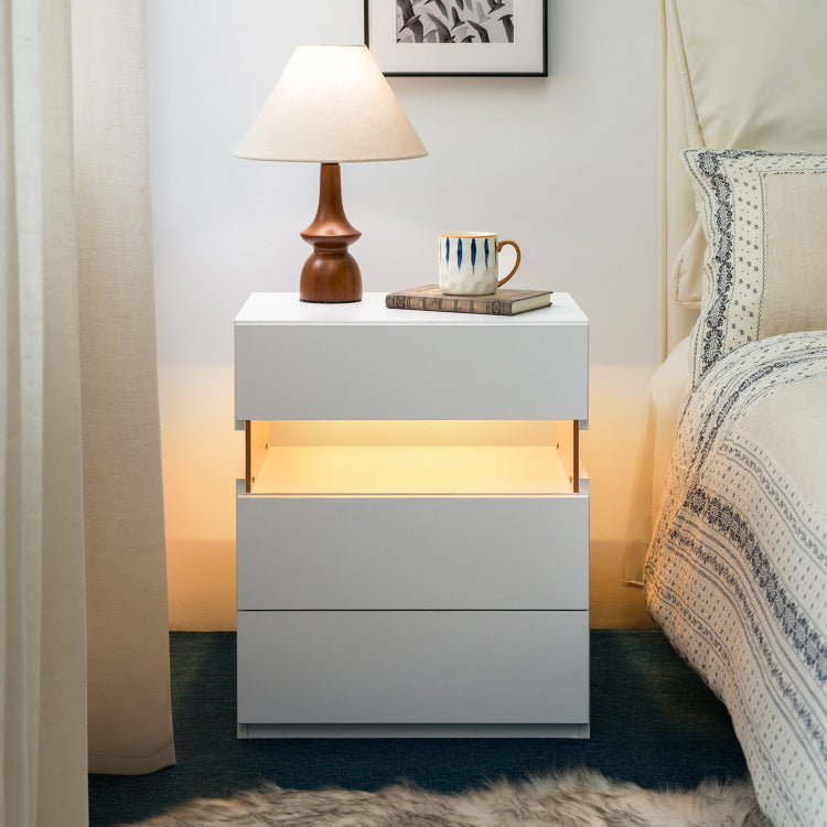 Led Nightstands 3 Drawer Dresser For Bedroom End Table With Acrylic Board Led Bedside Tables For Bedroom Living Room Bedside Furniture White