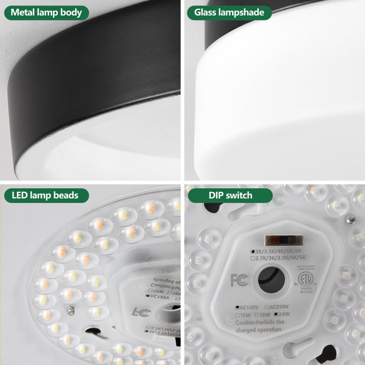 1 Pack Led Flush Mount Ceiling Light Fixture, Modern Kitchen Recessed Ceiling Lamp 24W 12 Inch Closet Round Surface For Bathroom Laundry Bedroom Hallway