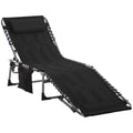 Outsunny Padded Folding Chaise Lounge Chair, Outdoor 6 Level Reclining Camping Tanning Chair With Headrest For Beach, Yard, Patio, Pool, Black