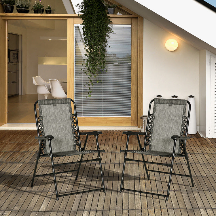 Outsunny Set Of 2 Patio Folding Chairs, Outdoor Bungee Sling Chairs W Armrests, Portable Lawn Chairs For Camping, Garden, Pool, Beach, Backyard, Gray