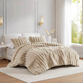3 Pcs King Soft Faux Fur Ribbed Comforter Set Taupe