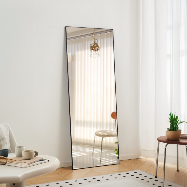 70" X 31" Full Length Mirror Black Aluminum Alloy Frame, Leaning Or Wall Mounted, High Definition, Shatter Proof, Ideal For Bedroom, Living Room, Corridor Modern Home Decor