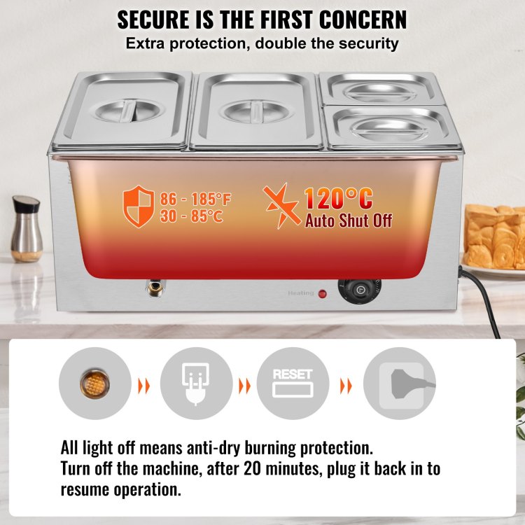 Commercial Electric Food Warmer 4 Pan Countertop Buffet 16.4Qt Bain Marie