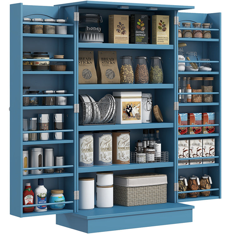 Homcom 41" Kitchen Pantry Storage Cabinet, Freestanding Kitchen Cabinet With 12 Door Shelves, Double Doors, 5 Tier Shelving And Adjustable Shelves, Blue