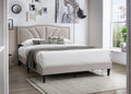 Modern Vintage 1Pc Full Size Bed Light Brown Burlap Fabric Nailhead Trim Accents Headboard Bedframe