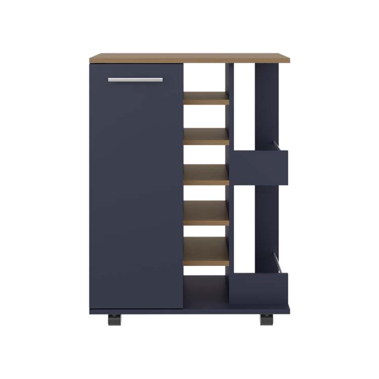 Kronos Ash And Kronos Blue Bar Cabinet With Bottle Racks