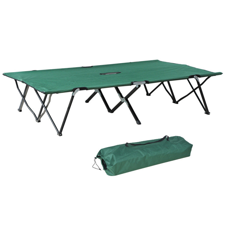 Outsunny 2 Person Folding Camping Cot For Adults, 50" Extra Wide Outdoor Portable Sleeping Cot With Carry Bag, Elevated Camping Bed, Beach Hiking, Green