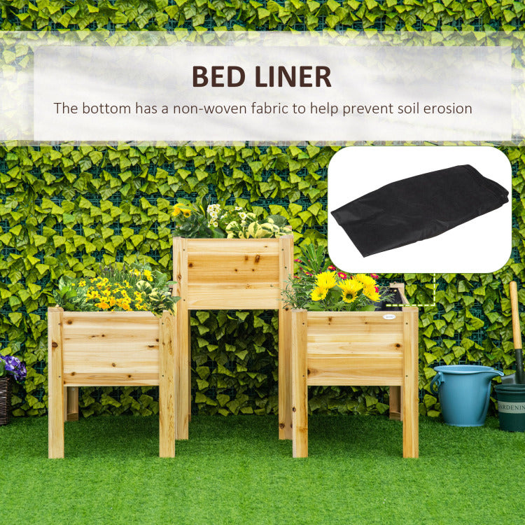 Outsunny Raised Garden Bed Set Of 3, Wooden Elevated Planter Box With Legs And Bed Liner, For Backyard And Patio To Grow Vegetables, Herbs, And Flowers, Natural