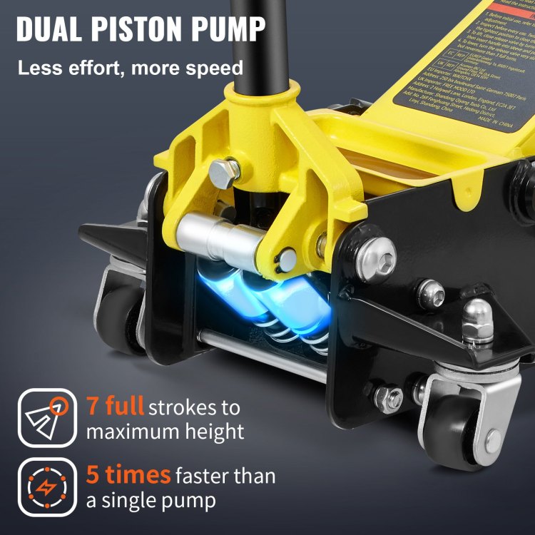 Floor Jack, 3 Ton Low Profile Floor Jack, Heavy Duty Steel Racing Floor Jack With Dual Pistons Quick Lift Pump, Floor Jack Lifting Range 3.35" 19.69"