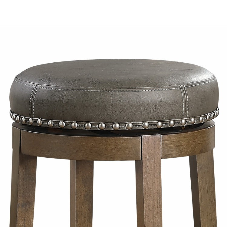 Bara 25 Inch Swivel Counter Stool Gray Round Faux Leather, Brown, Set Of 2