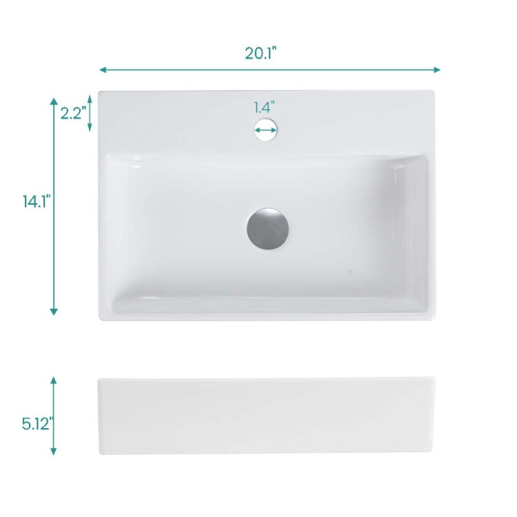 Bb15 20Y 301 20"X14" Integrated White Ceramic Bathroom Sink With 1 Faucet Hole, Without Overflow