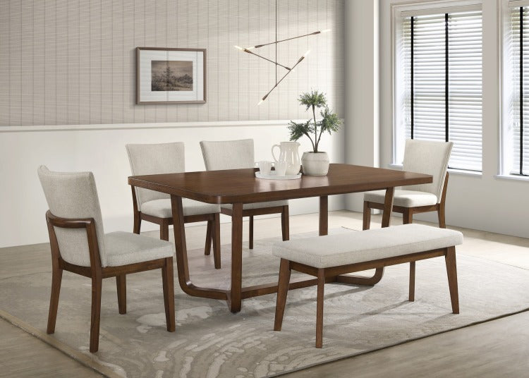 Mid Century Modern 1Pc Table Warm Wood Finish Unique Sculptural Base Wooden Dining Room Furniture