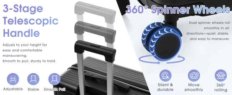 Luggage Set 3 Piece, Lightweight Durable Abs Suitcases With Spinner Wheels And Tsa Lock, Carry On & Checked Travel Luggage 20" 24" 28"