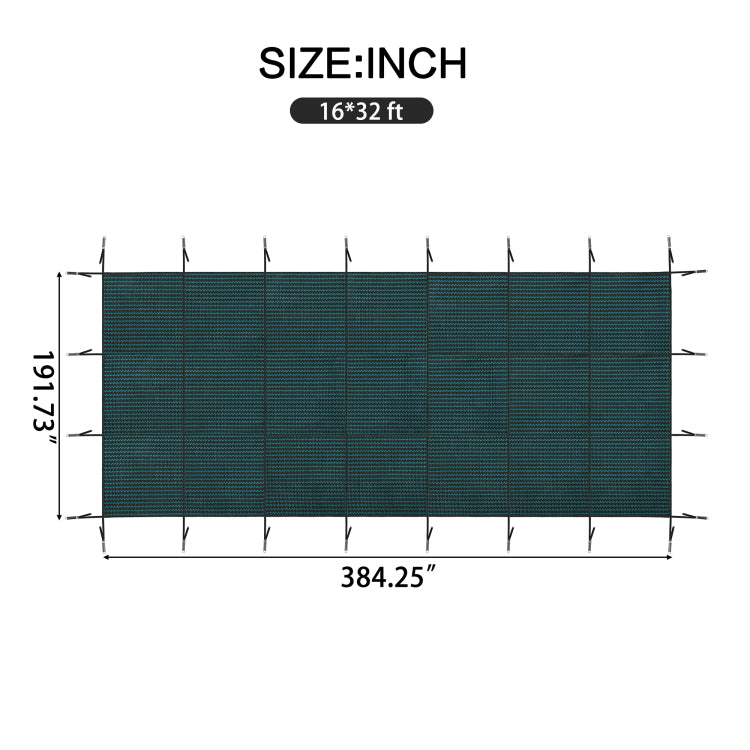 Swimming Pool Safety Cover, Fits 16X32Ft Rectangular Underground And Inground Swimming Pools, Triple Stitched High Strength Mesh Pp Abrasion Resistant Installation Hardware Included,Green Mesh