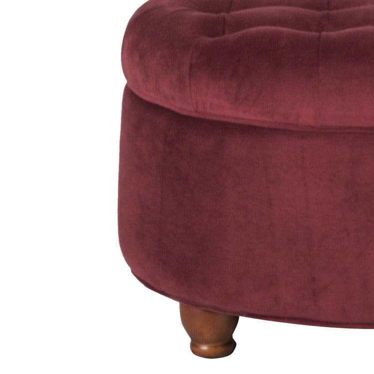 Velvet Upholstered Wooden Ottoman With Tufted Lift Off Lid Storage, Red