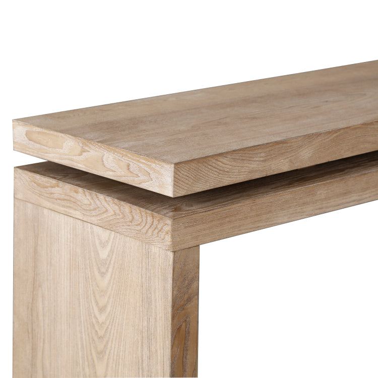 60'' Antique Natural Farmhouse Console Table Retro Wooden Entryway Table With Double Board Suspension Design, Solid Wood & Mdf, Sofa Table For Living Room