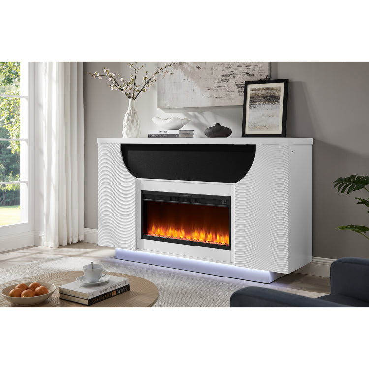 Aurora White 76 Inch Fireplace With Tv Lift