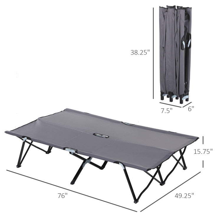 Outsunny 2 Person Folding Camping Cot For Adults, 50" Extra Wide Outdoor Portable Sleeping Cot With Carry Bag, Elevated Camping Bed, Beach Hiking, Grey